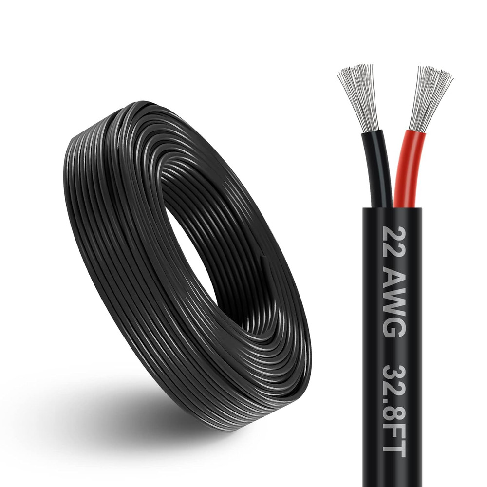 22 Gauge 2 Conductor Electrical Wire, 32.8FT Black Stranded Low Voltage 22/2 Cab