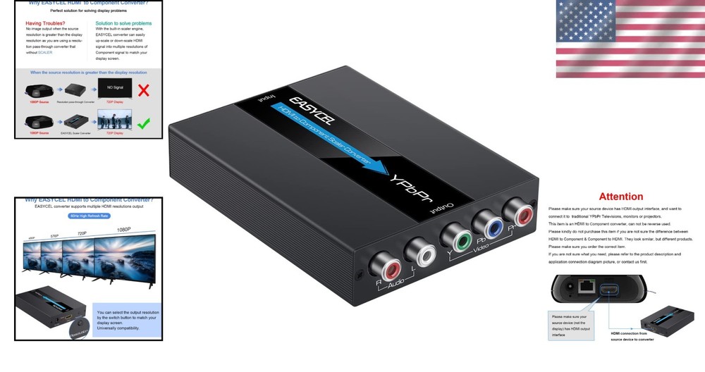 Aluminum HDMI to Component Converter 1080P with Scaler Function - YPbPr Adapter
