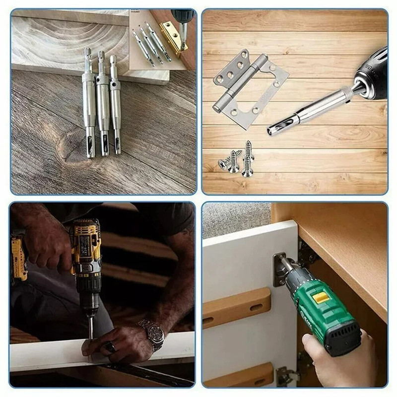 Self Centering Hinge Hardware Drill Bit Set 3 Pcs Pilot Hole Guides Door Window