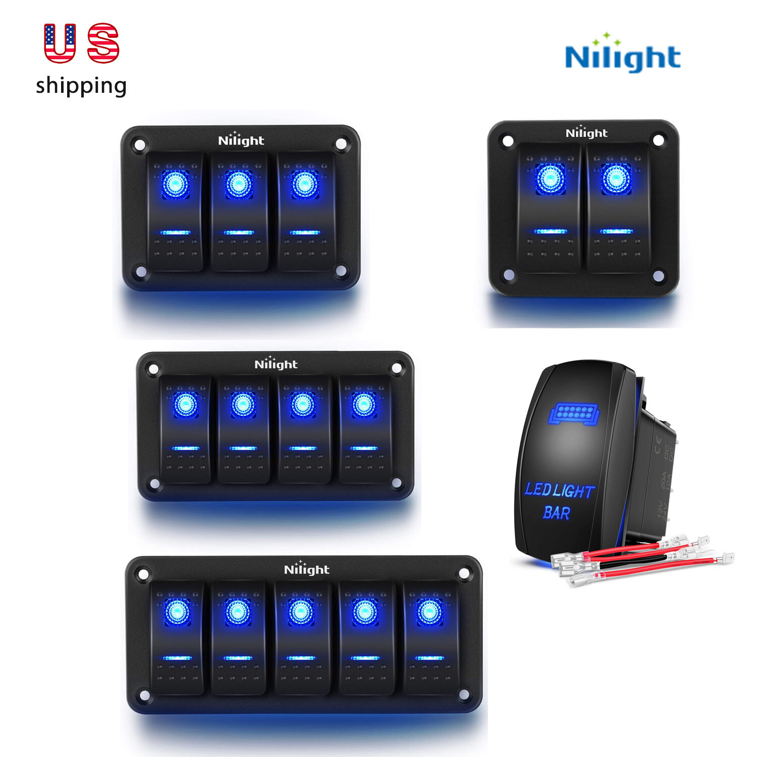 Nilight Aluminum Rocker Switch Panel Toggle Dash 5 Pin for Auto Car Marine Boats