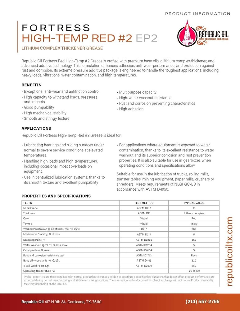Republic Oil High Temp Red #2 EP2