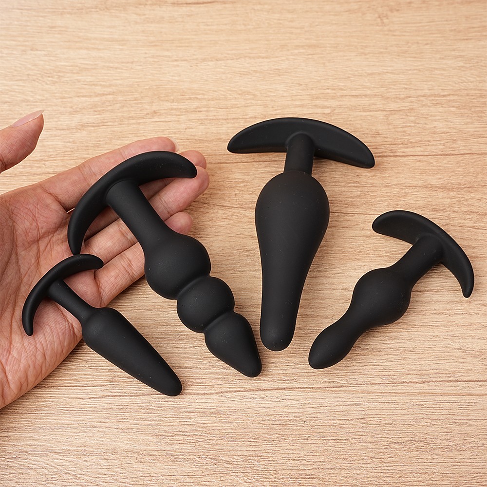 4PCS Silicone Anal Butt Plug Training Starter Kits Beginner Dildo Trainer Set US