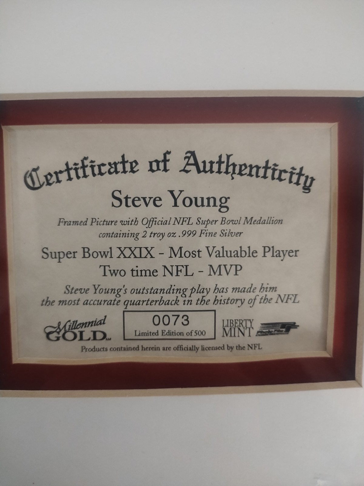 Steve Young Super Bowl XXIX MVP Coin .999 Pure Silver 2 Troy Ounce NFL BYU 49ers