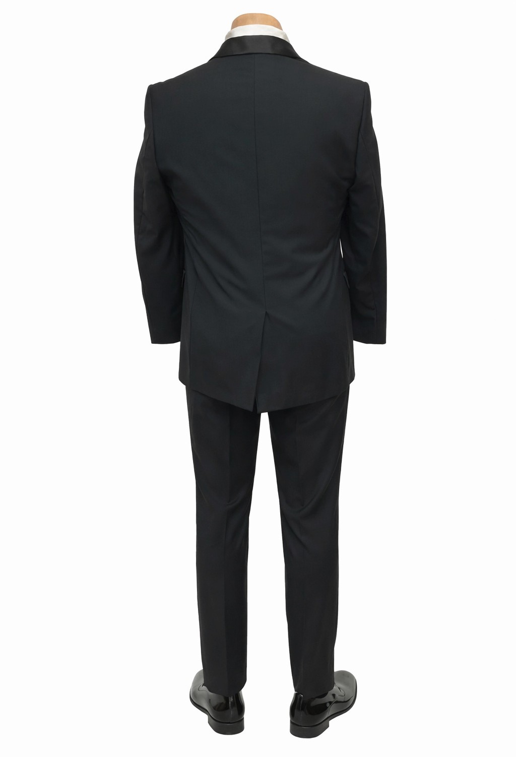 Black Satin Shawl Lapel Tuxedo with Pants Shirt Bow Tie & Studs Slim Fit 38S 32W