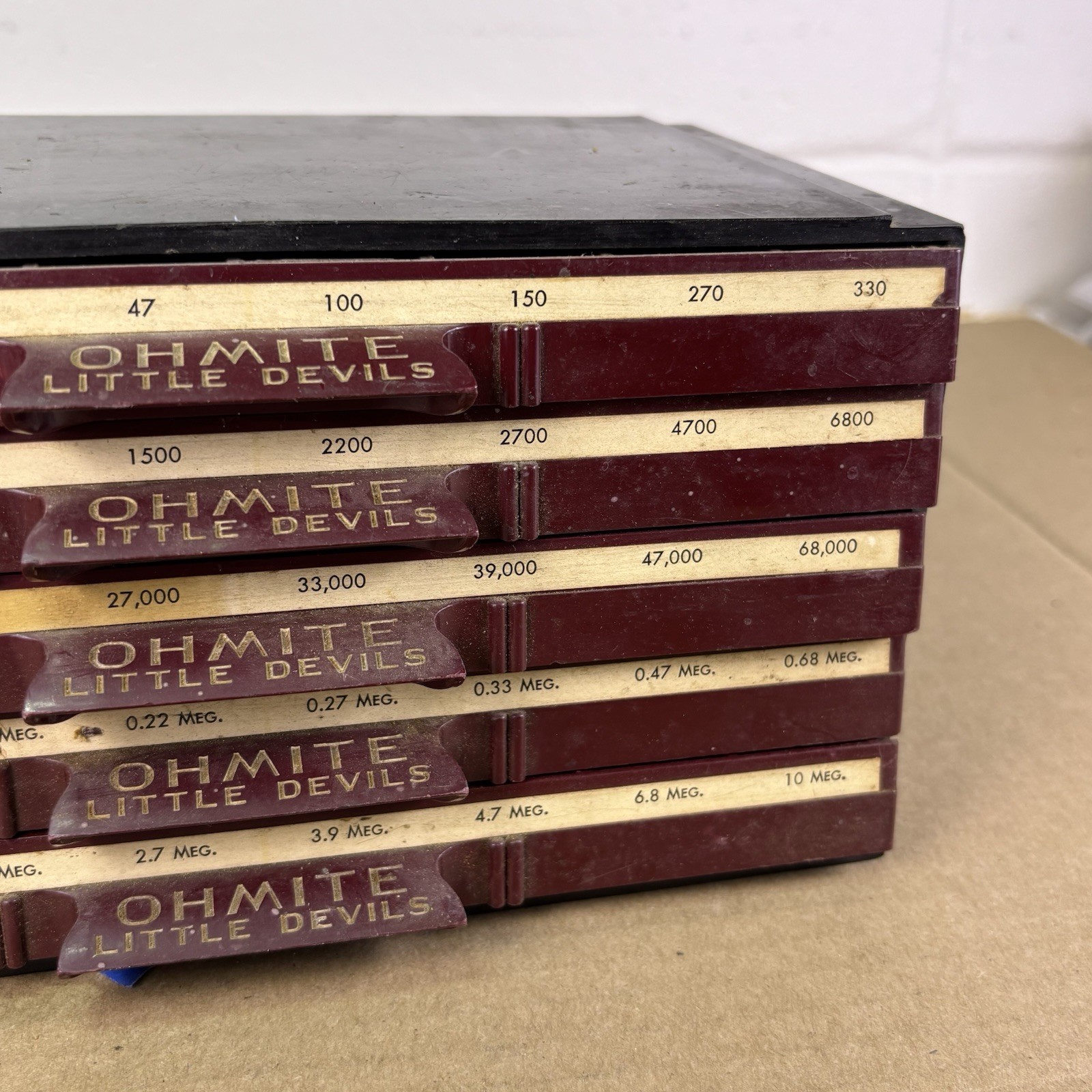 MASSIVE Lot of VTG NOS/USED Resistors w Ohmite Little Devils Storage Bin 9x5x4"