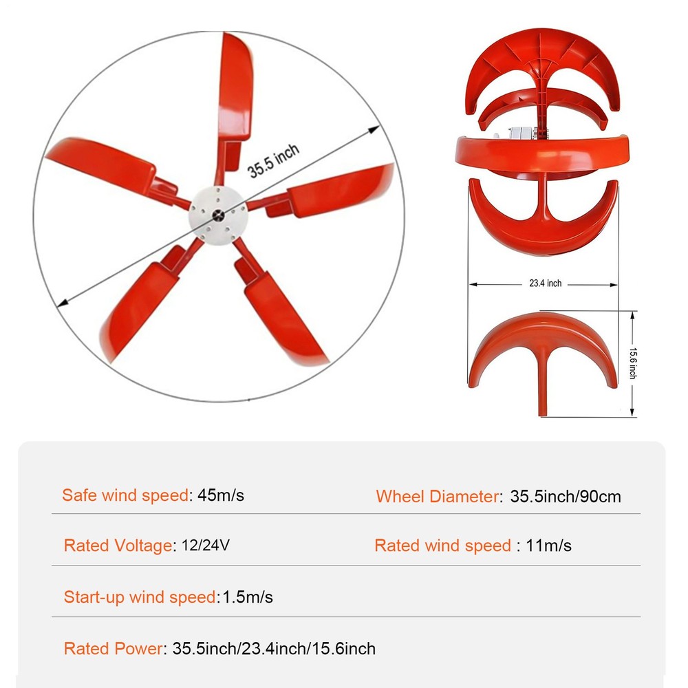 Vertical Axis Wind Turbine Generator 1200W Windmill W/ Controller 12V 24V