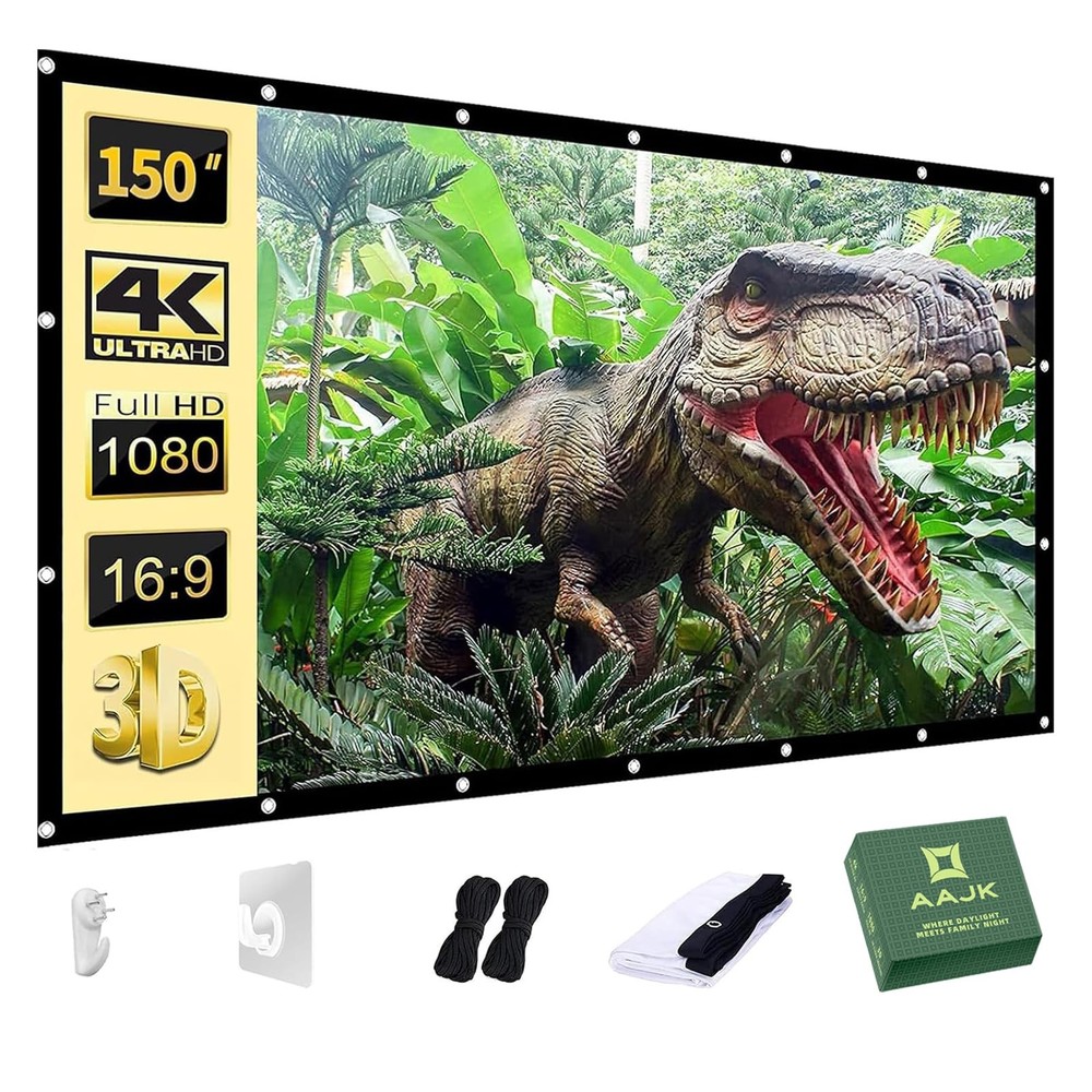 AAJK Projector Screen 150 inch, Washable 16:9 150", white