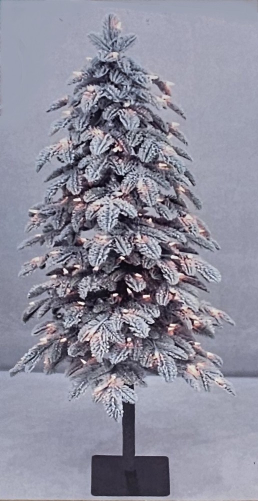 5 ft. Pre-Lit Snowy Downswept Alpine Flocked Tree w/ Warm White Lights EUC
