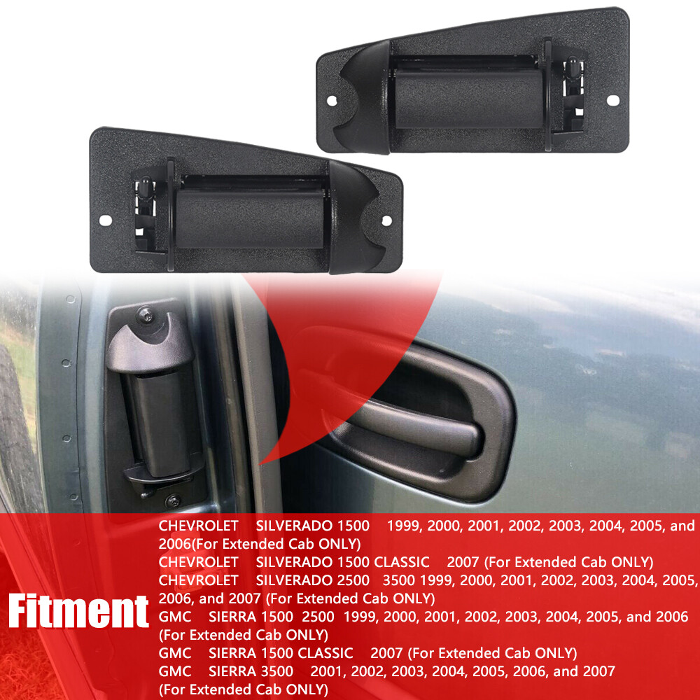 Pair Rear Outside Door Handle for 99-07 Chevy Silverado GMC Sierra Extended Cab
