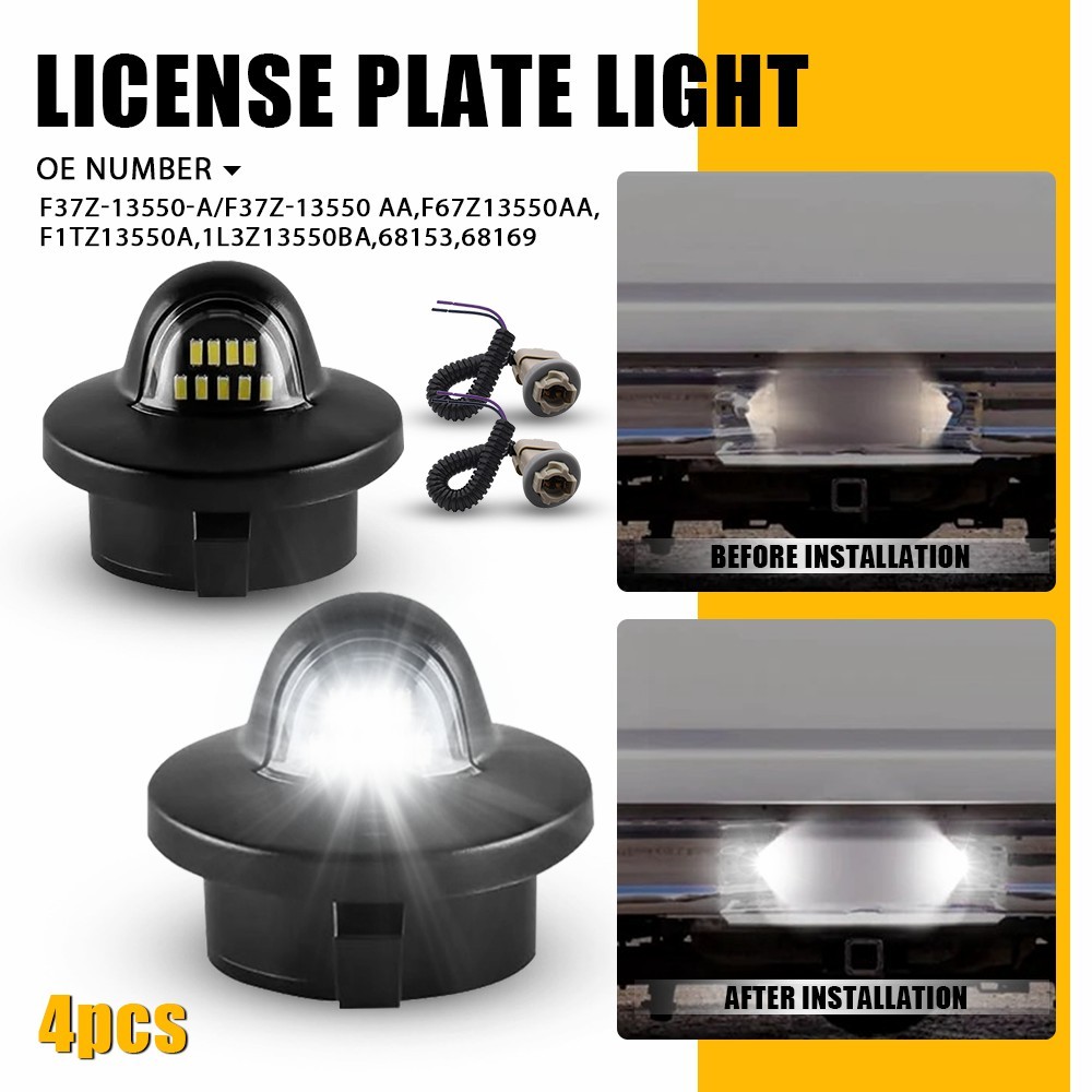 LED License Plate Light w/Wiring Harness Socket for 99-16 Ford F250 F350 F450 SD