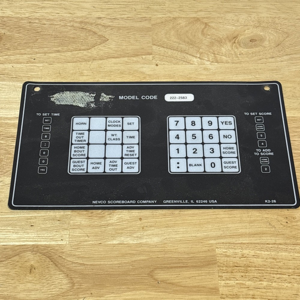 Nevco Scoreboard Controller Operator Wrestling ? Button Overlay Model 222-2583