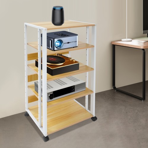 5-Tier Adjustable AV Media Stand Rack with Lockable Wheels, Modern Design New