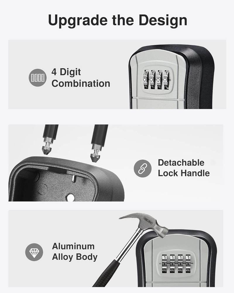 Key Lock Box Portable Combination Wall Mount Key Safe Storage Gray