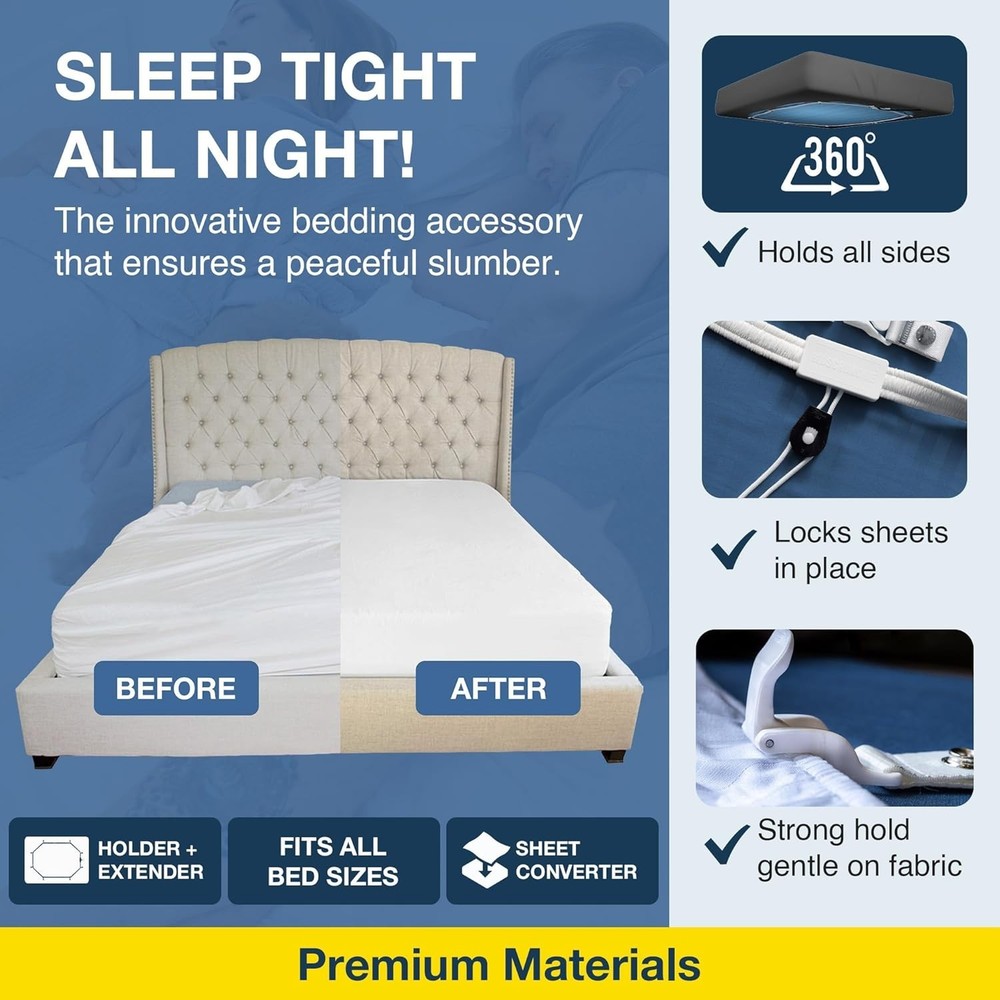 Secure Bed Sheet Straps - Strong Grip - Mattress Extender