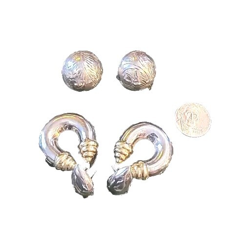 Vintage Sterling Silver 925 Earrings 2 Pair Thailand Substantial Silver