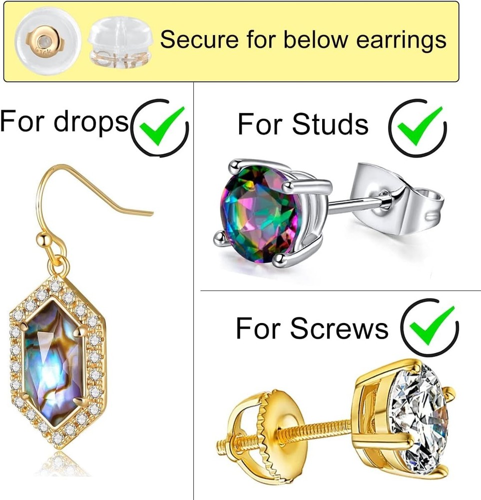 14K Real Solid Gold Earring Backs, Hypoallergenic Silicone, Secure for Studs