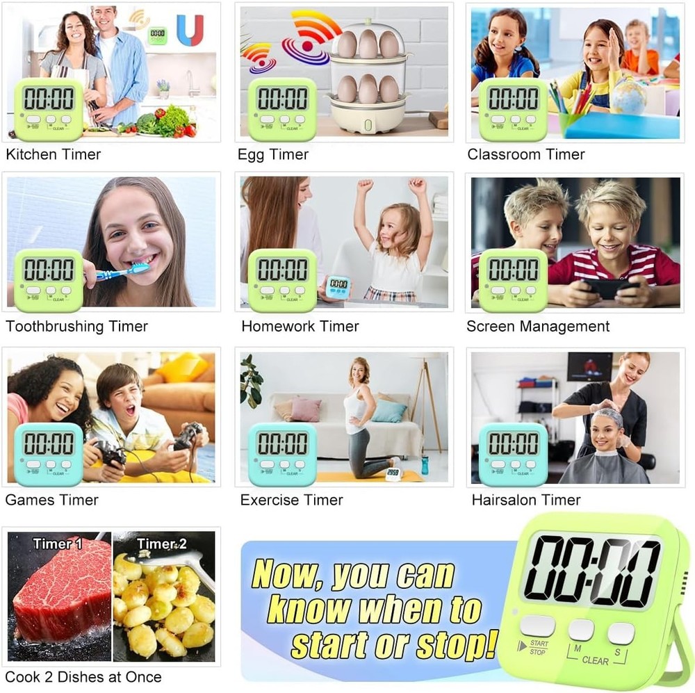 Digital Kitchen Timers 2 Pack Magnet Countdown for Cooking Classroom Exercise