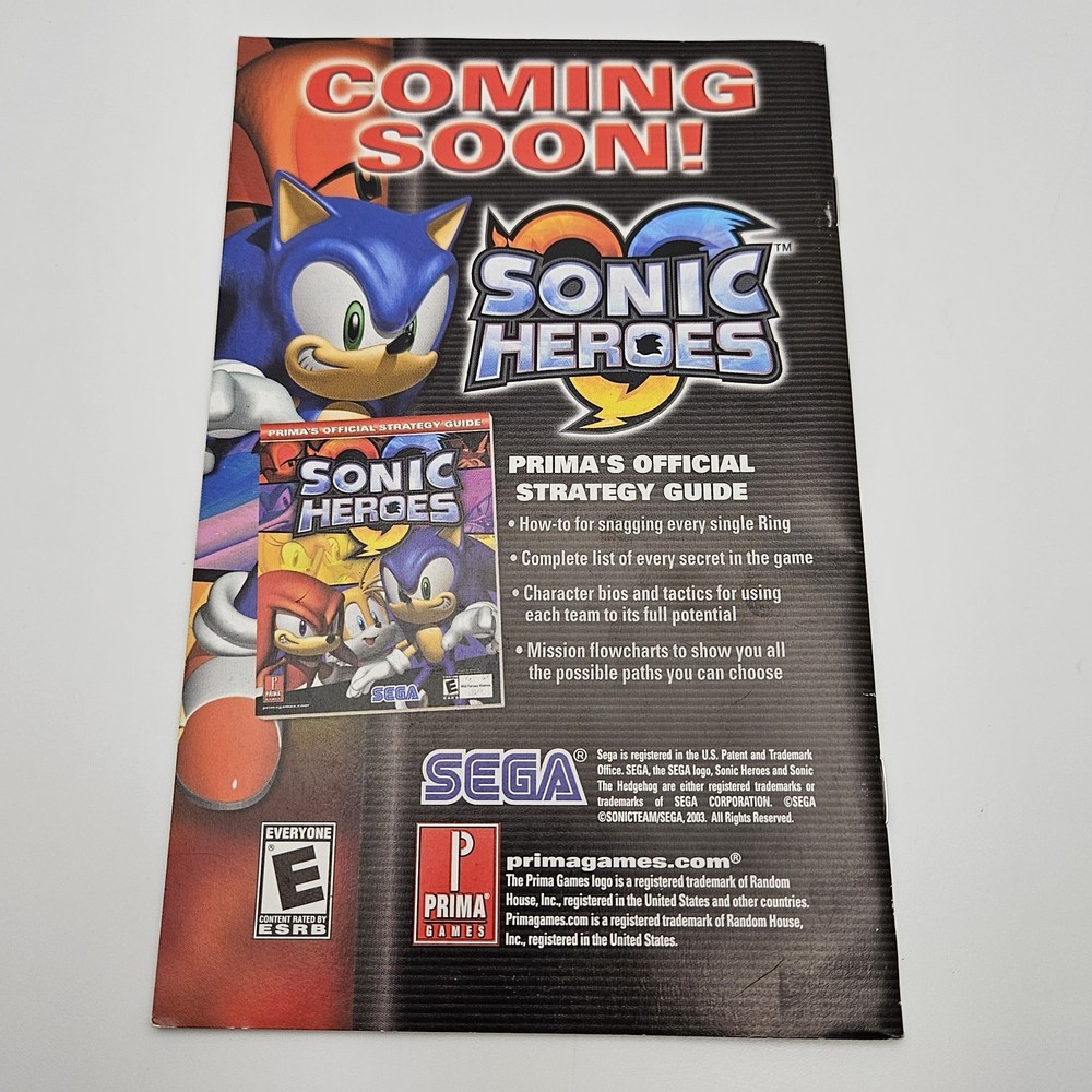 Sonic Heroes Xbox Instruction Booklet Manual Only