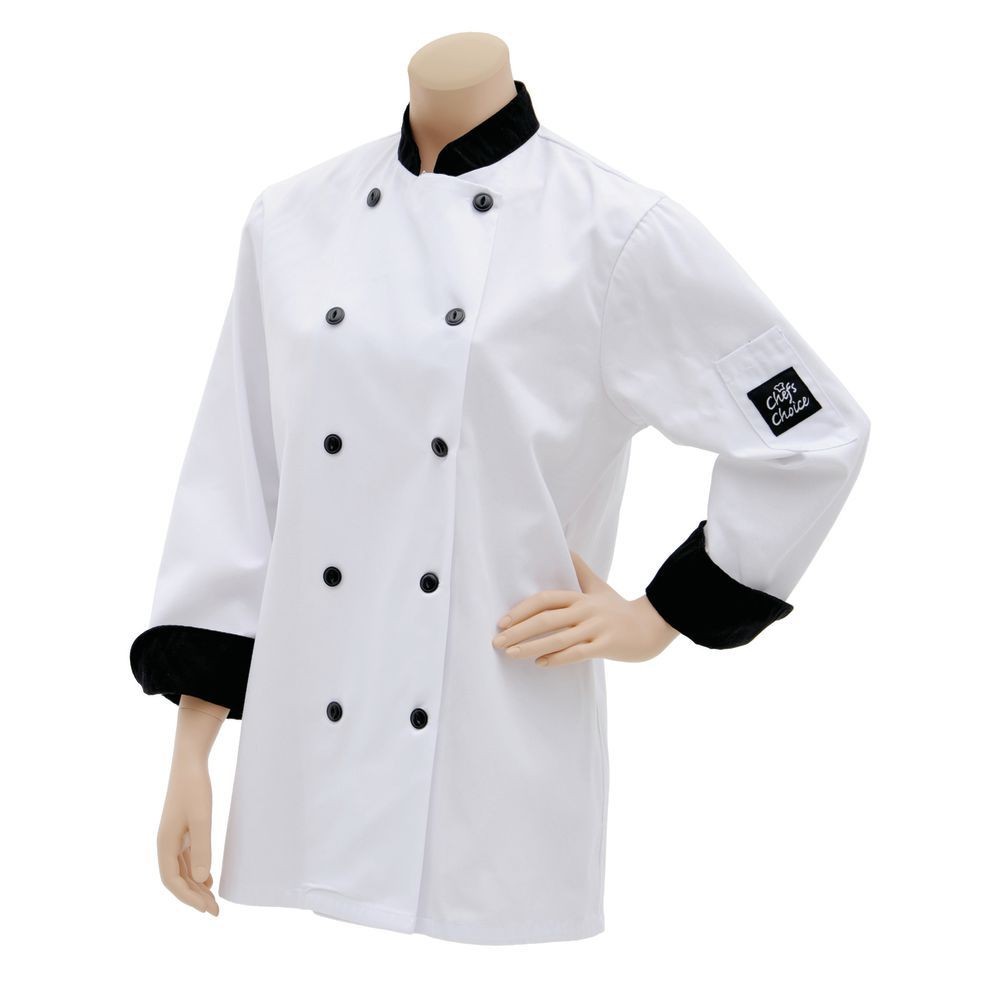 Chef Coat with Black Trim White Poly Cotton - Large