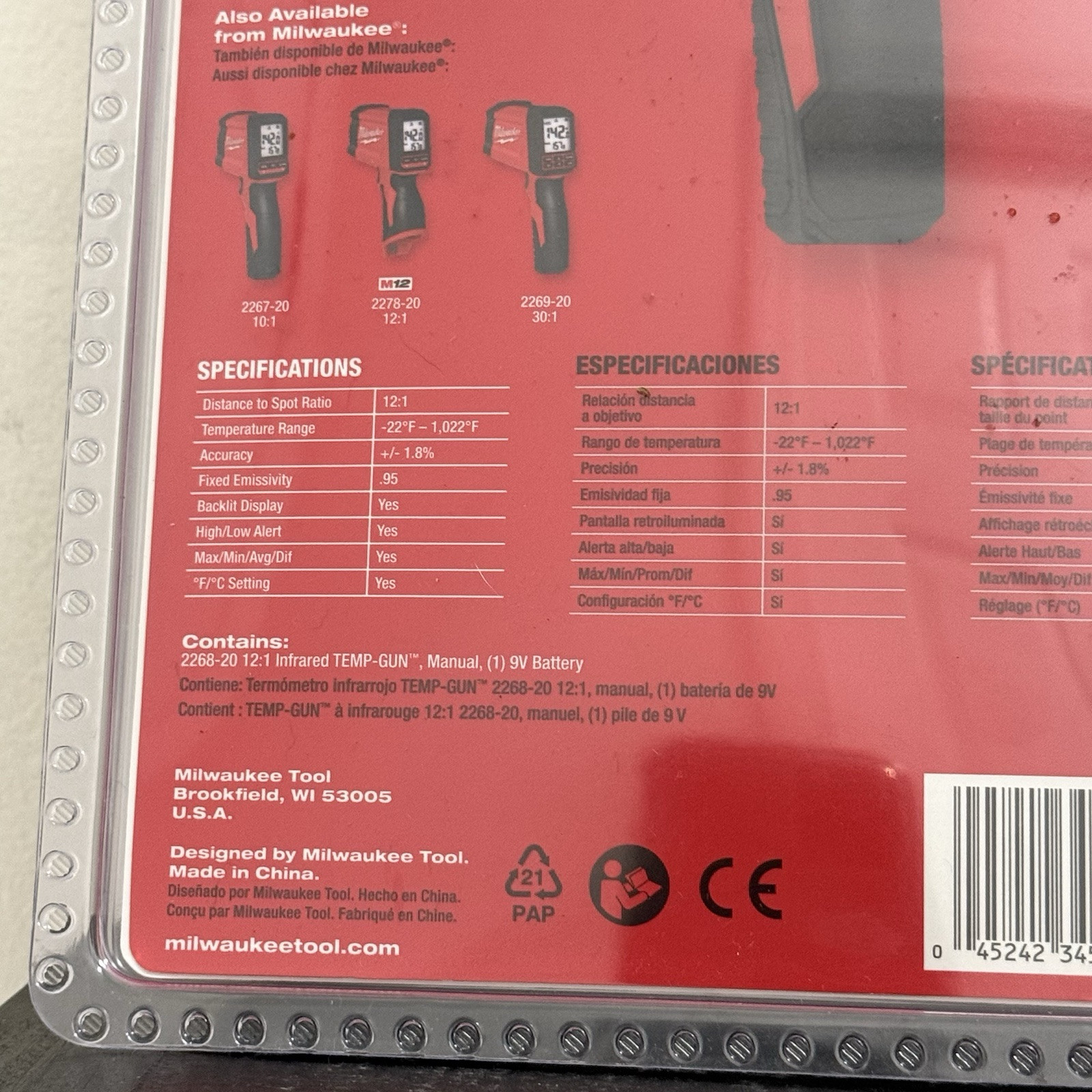 Milwaukee 2268-20 12:1 INFRARED TEMP GUN With 9V Battery New With Tags NWT