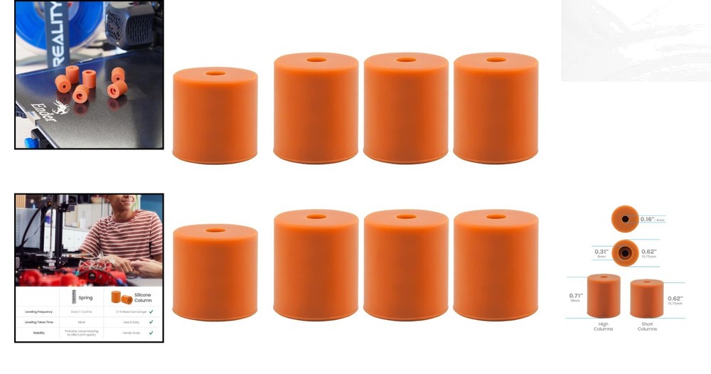 Durable 3D Printer Leveling Spring Replacement - 8 Silicone Mounts Included