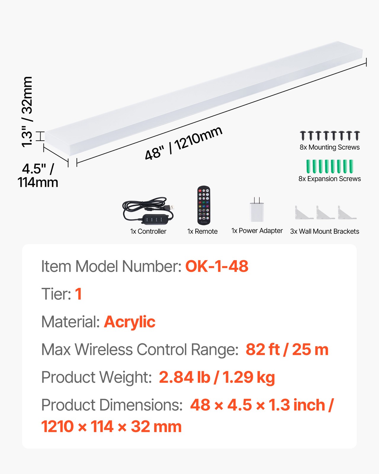 VEVOR LED Lighted Liquor Bottle Display 1-Tier 48 Inches for 12 Bottles