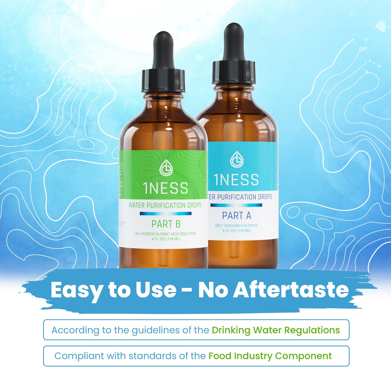 1ness Water Treatment Drops - Glass Bottles - 4oz Kit (HCLKit)