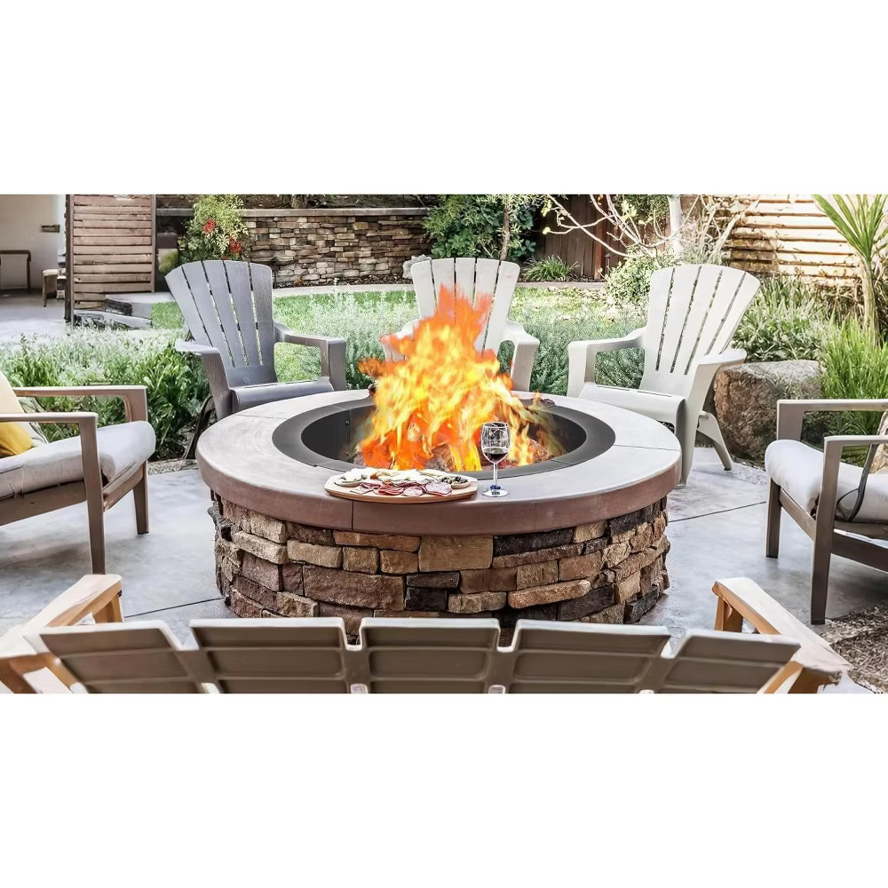 Acekool 60-Inch Outdoor Fire Pit Ring, Smokeless Design, Black Steel,