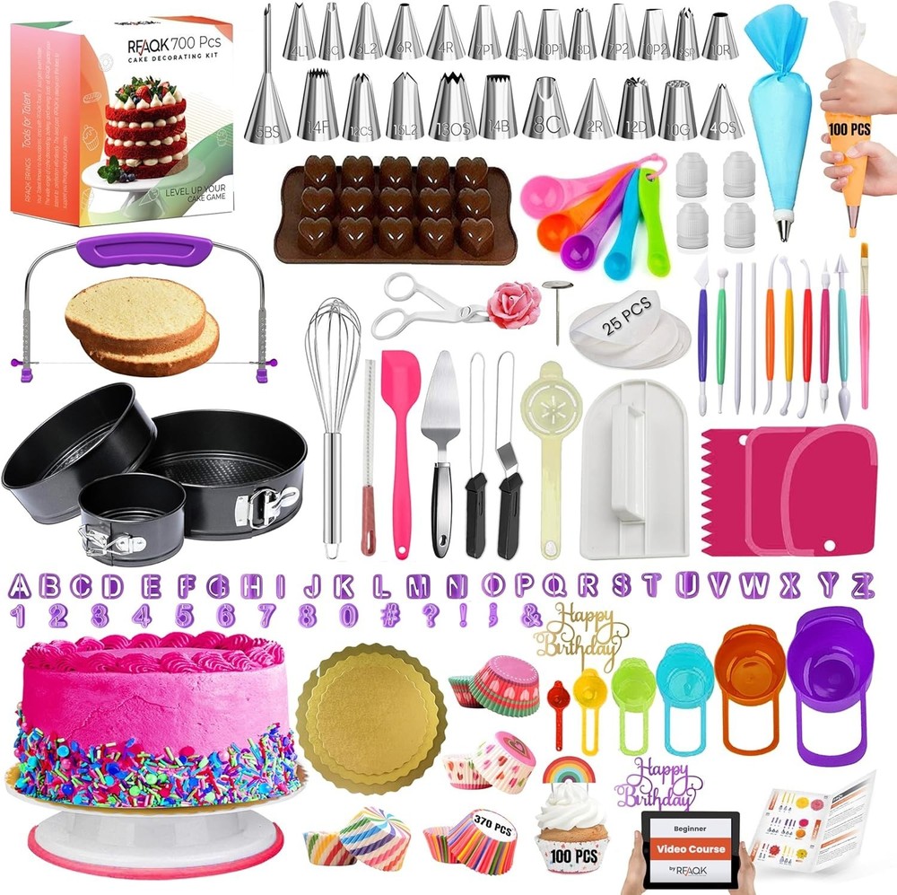 700PCs Cake Decorating Kit W/ Baking Supplies Cake Turntable Decorating