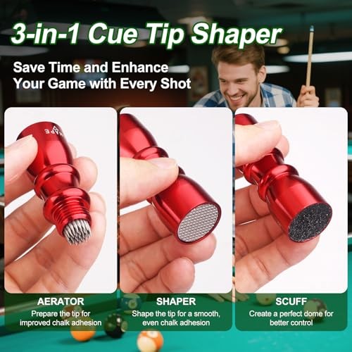 2 Pack Premium Pool Cue Tip Tools, 3-in-1 Billiard Cue Tip Shaper, Compact
