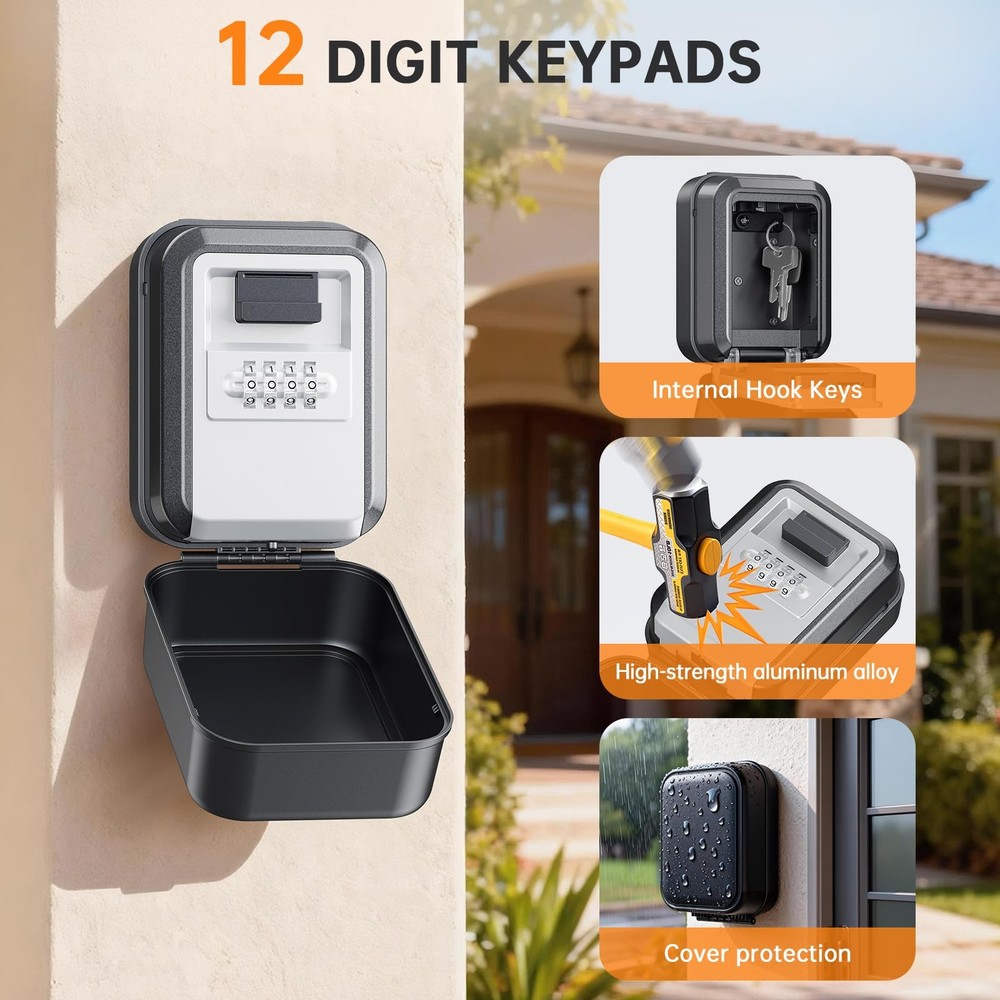 Key Lock Box - Light Up, Waterproof, 4-Digit Combination | Secure Your Keys