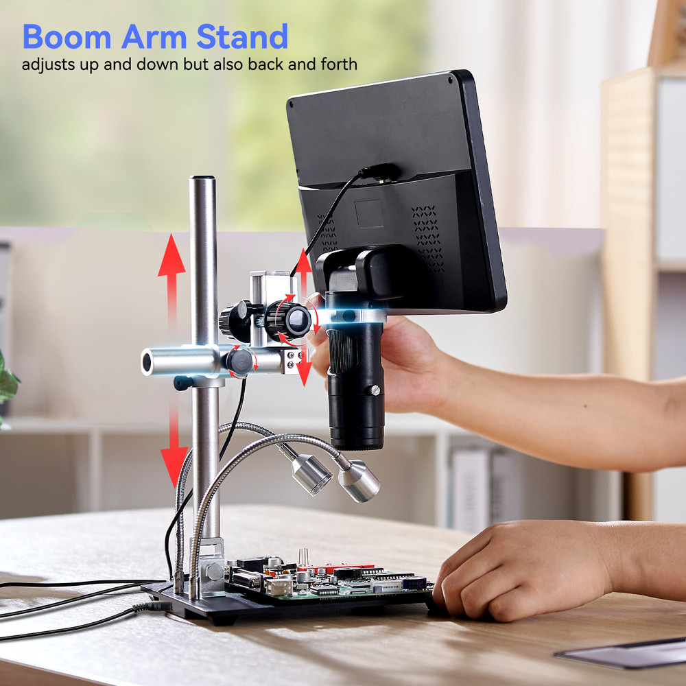 TOMLOV 10" Digital Microscope HDMI 2000X 3*Lens & Boom Arm Stand Coin Microscope