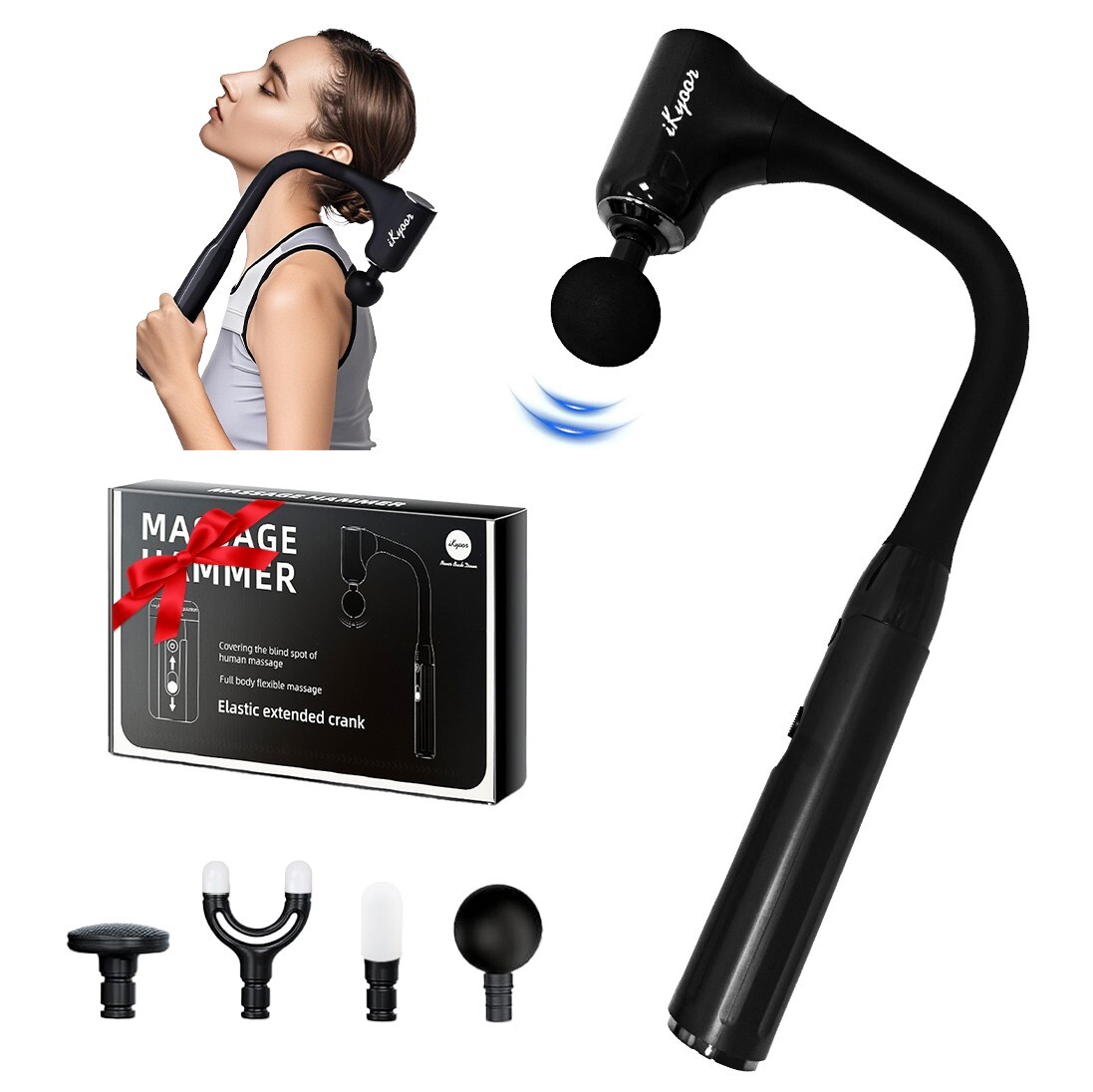 iKyoor Massage Gun Brushless Exended Handle Deep Tissue Electric Massage Hammer