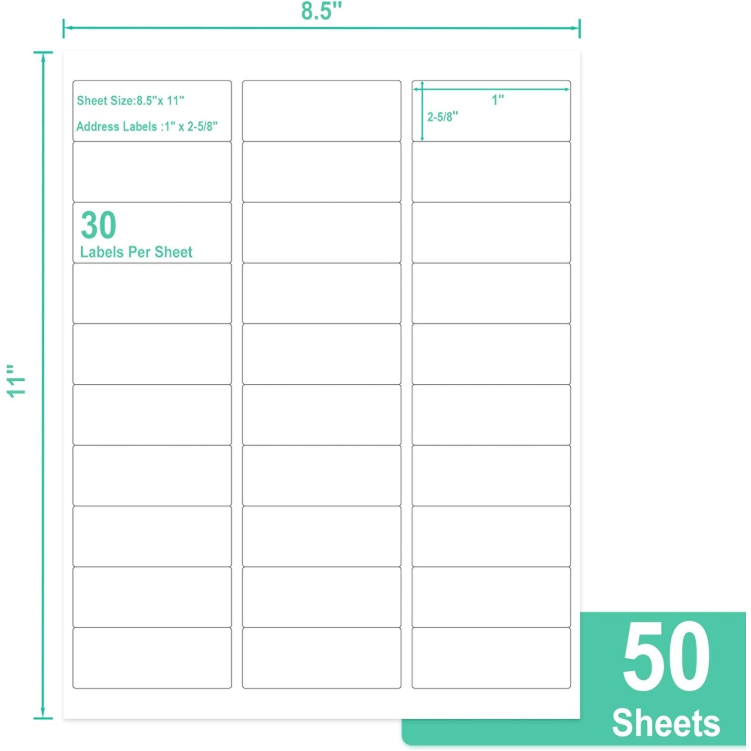 Printable Address Labels, 1" x 2-5/8", 30 per Sheet,Mailing Labels for Envelopes