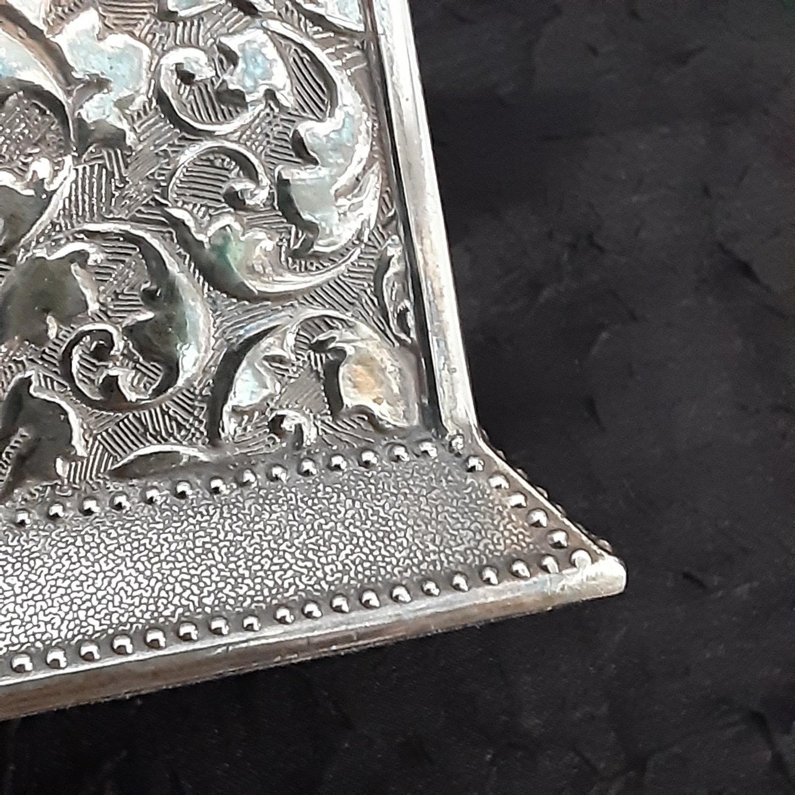 VTG Silver Plate Embossed Pen Pencil Stand Holder Square International Silver 4"
