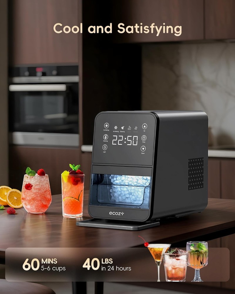 Ecozy Nugget Ice Maker 40Lbs/Day Countertop Sonic Ice Machine Compact