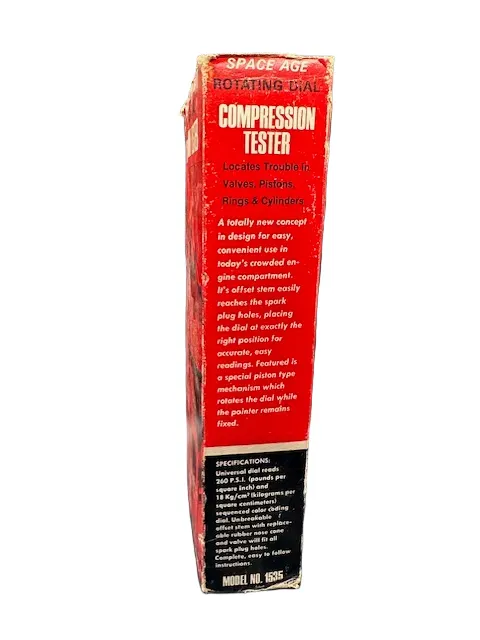 Vintage RAC Rotating Dial Engine Compression Tester Orig Box Manual # 1535