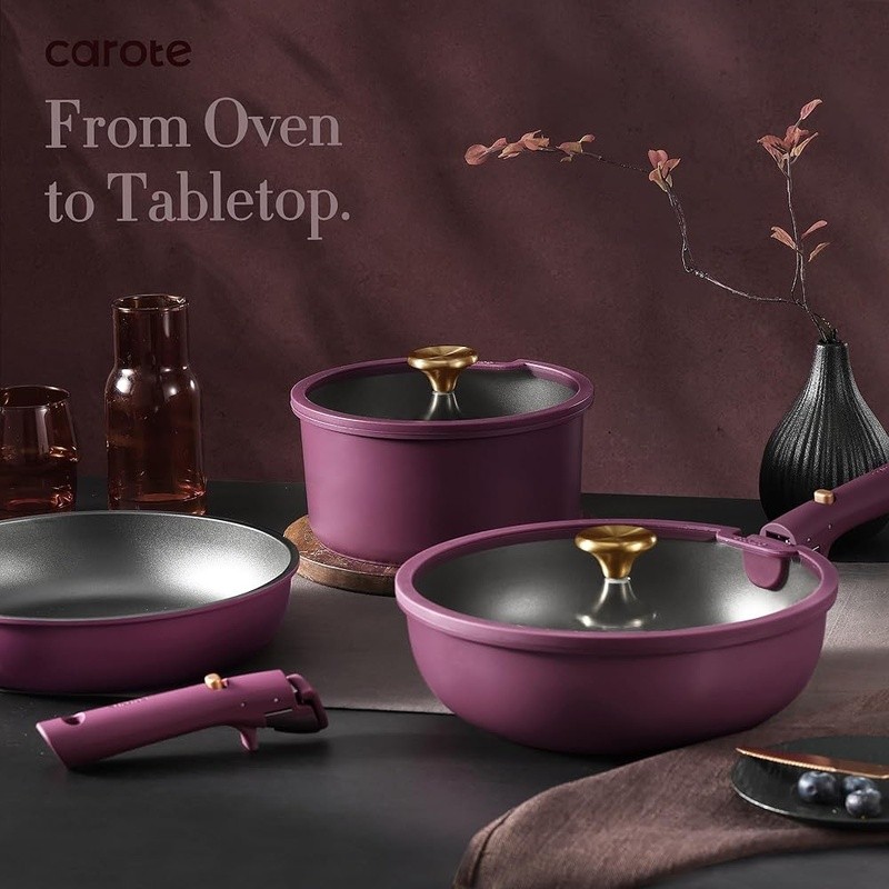 21pcs Pots Pans Set Nonstick Cookware Set Detachable Handle Kitchen Cookware
