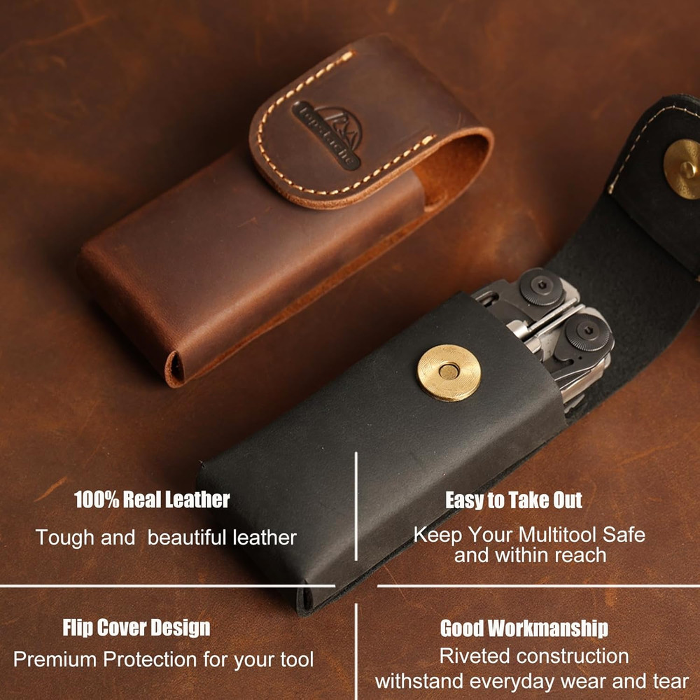 Leather Multitool Sheath - Multitool Holster for Belt - Belt Loop Multitool Pouc