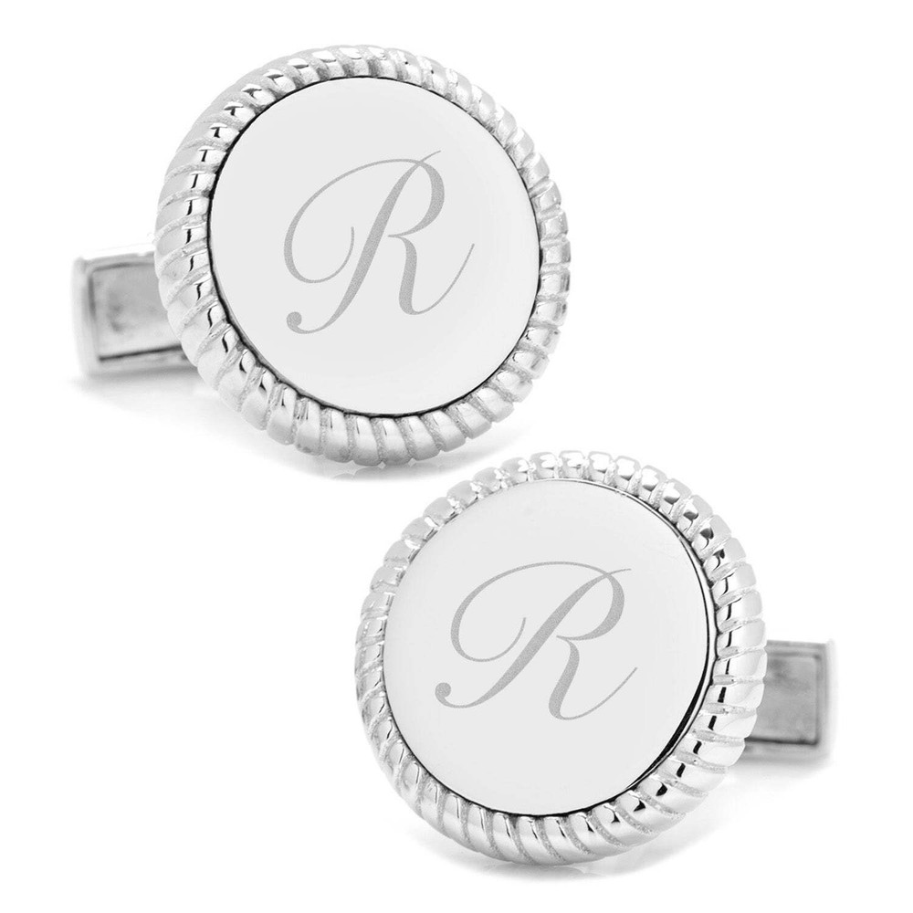 Sterling Silver Rope Border Engravable Round Cufflinks
