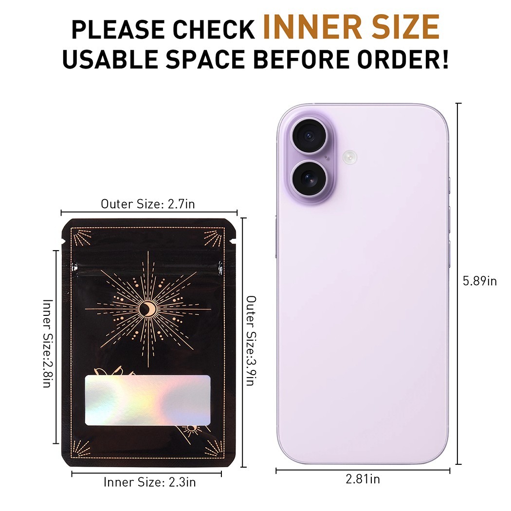 100pcs Resealable Mylar Bags, 7X10cm Smell Proof 1g Flower Storage Bag