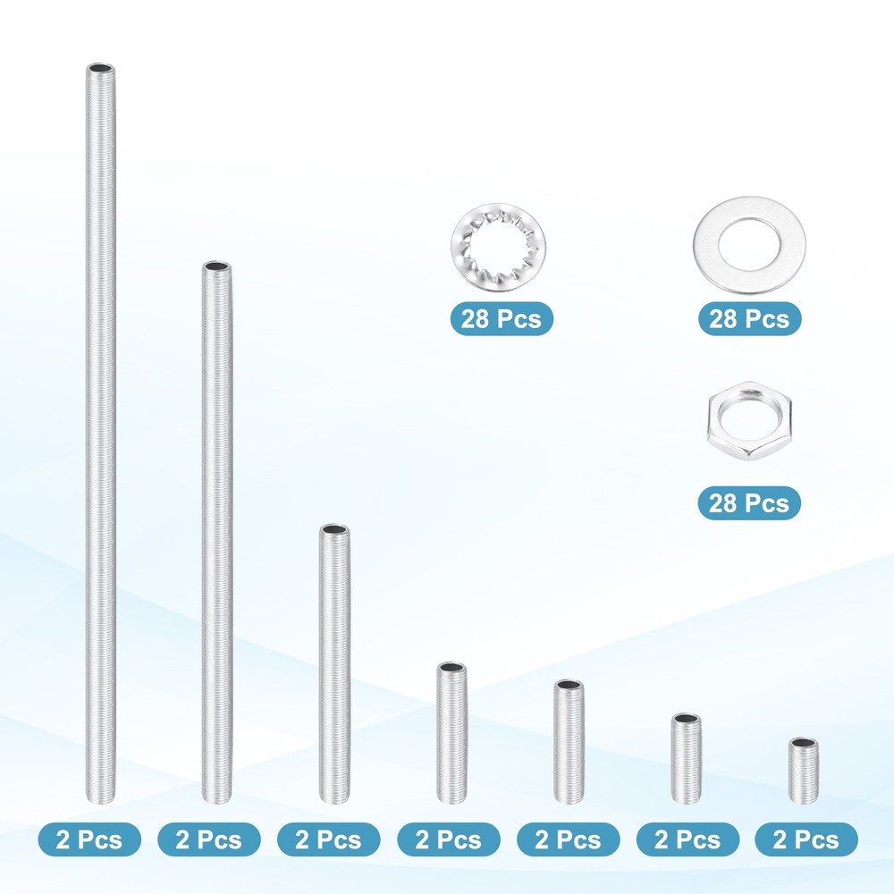 98Pcs 1/8IP Lamp Pipe Kit with Lock Nuts Washers for Assembly, Silver