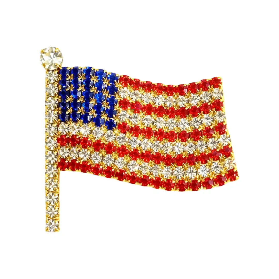 Luxury American Flag Lapel Pin Rhinestone Patriotic Brooch USA Flag Jewelry