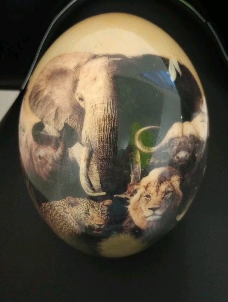 African Big Five Decoupage Ostrich Egg Hand Painted