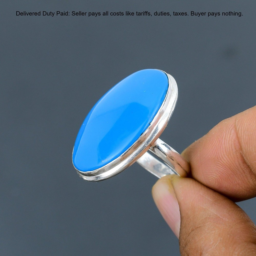 925 Sterling Silver Oval Sleeping Beauty Turquoise Stone Statement Bezel Ring