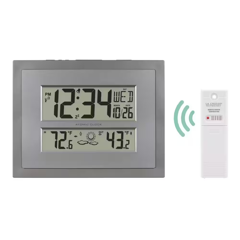 Atomic Digital Clock with Temperature and Forecast in Gray/Silver