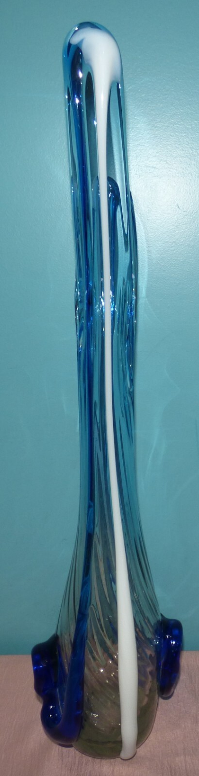 Large 26" MCM Swung Vase with Blue, White and Clear Glass