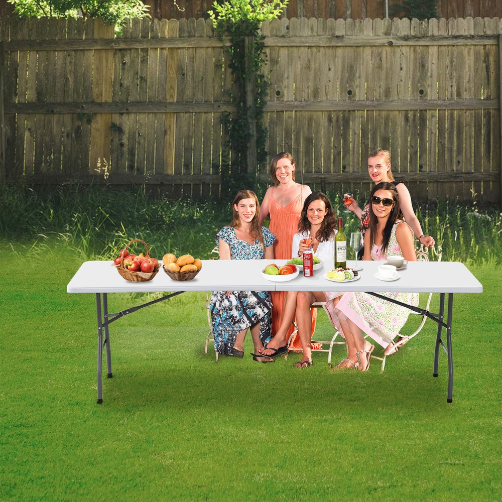 2X 8' Fold-in-Half Table Dining Table Picnic Camping Table w/Handle for Camping