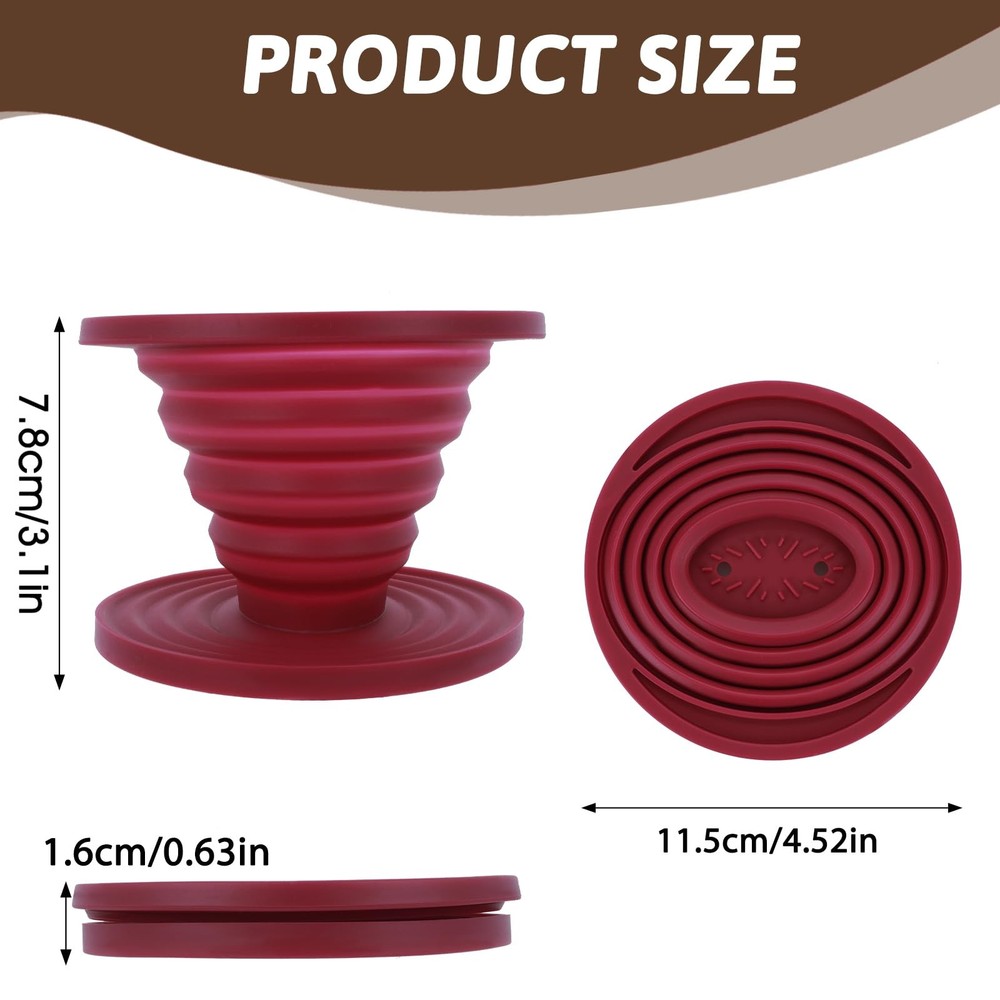 Coffee Dripper, Foldable Silicone Dripper Travel large, Red