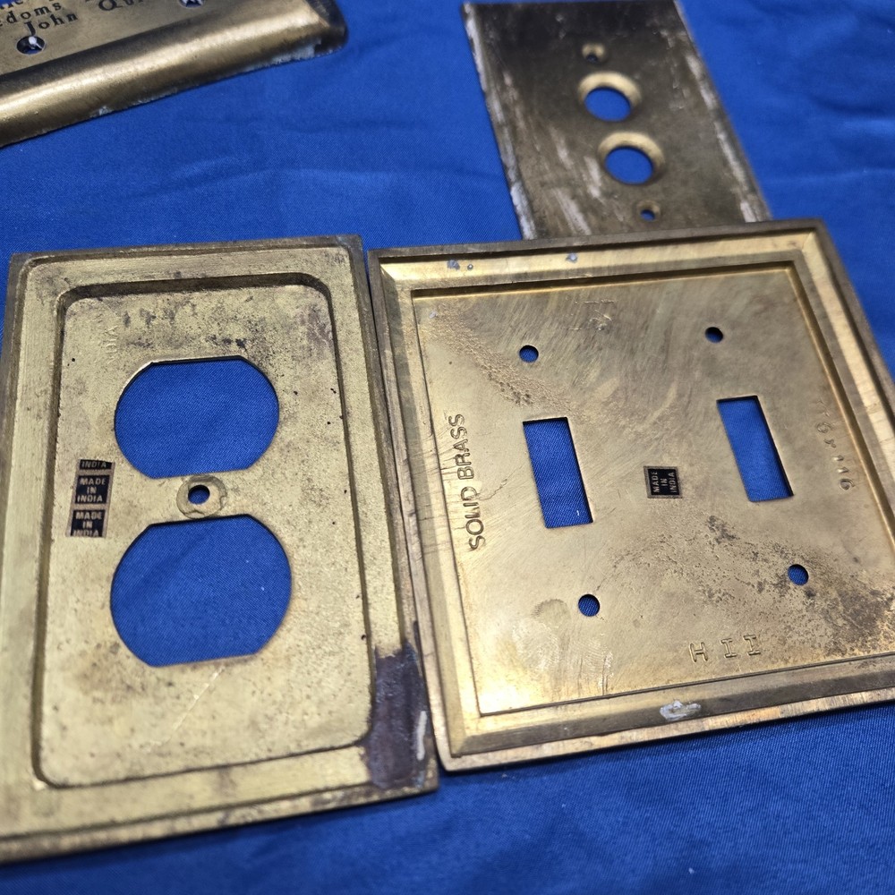 vintage brass switch plate cover Lot 7 India Rope Eagle Toggle Push Button